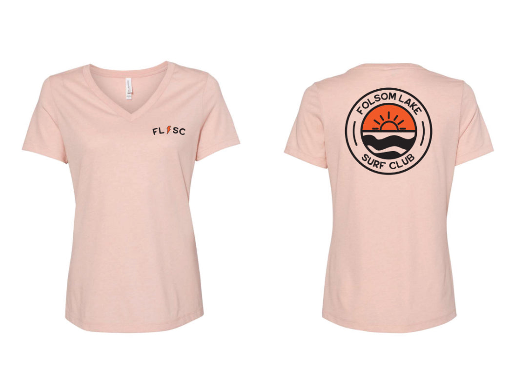 Women's V-neck short sleeve T-shirt - Black and orange logo