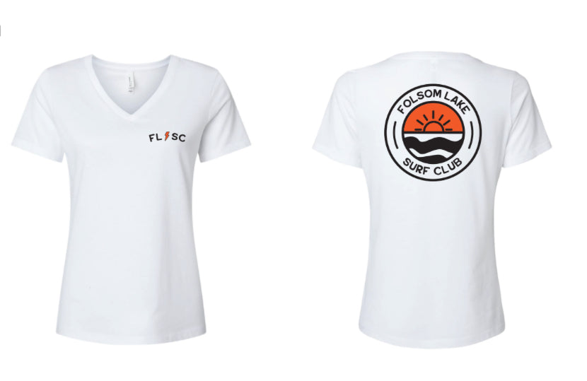 Women's V-neck short sleeve T-shirt - Black and orange logo